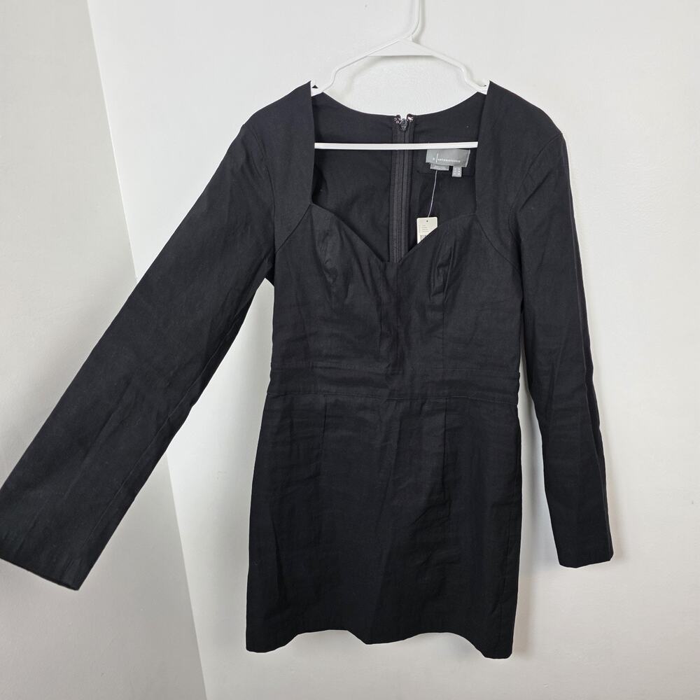 Anthropologie Black Long Sleeve Slim Sweetheart Linen Blend Mini Dress Size 10 - Picture 4 of 12